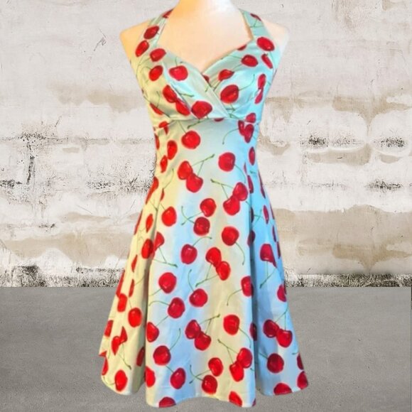 IXIA Cherry Print Halter Dress - Picture 1 of 4